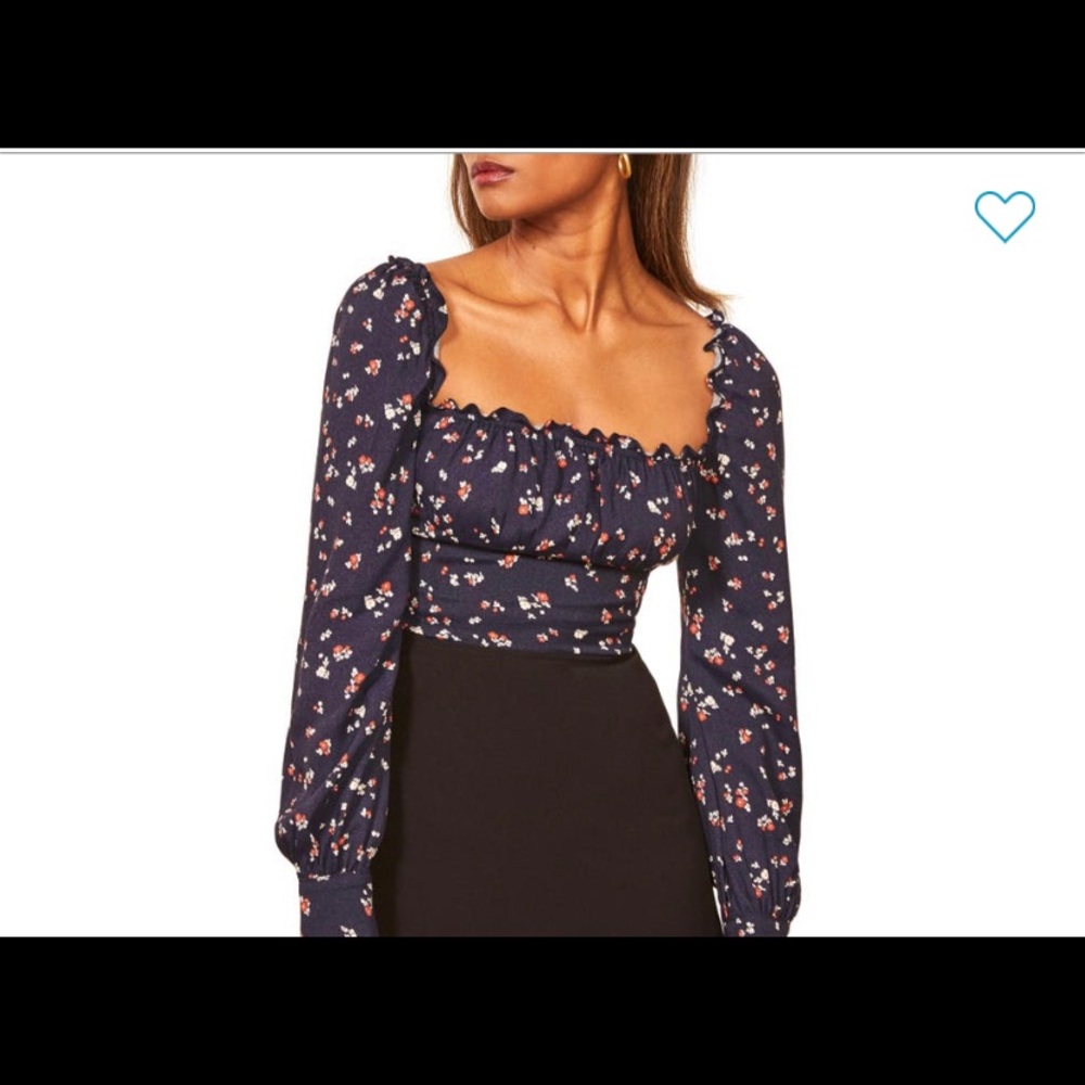 Reformation Matteo Square Neck Long Sleeve Blouse
